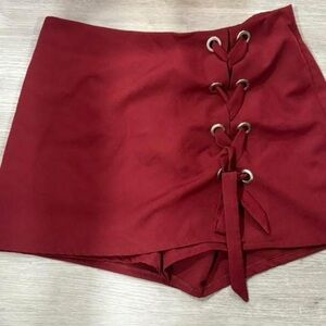 Red Lace-Up Women Shorts